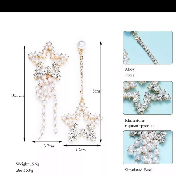 Asymmetrical Star Pearl Crystals Earrings - Picture 5 of 6